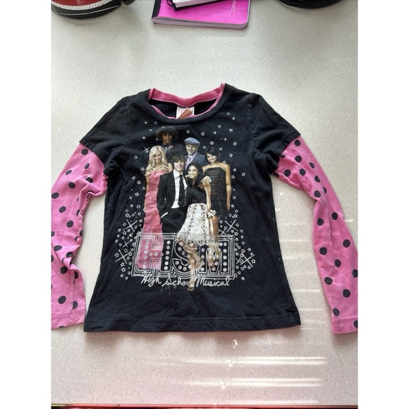Disney High School Musical Other - Disney High School Musical Kids Shirt Black Pink Polka Dot Layered Tee Size 6X